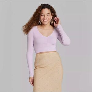 Women's Long Sleeve V-Neck Front Cinch T-Shirt - Wild Fable™ - Light Violet XXL